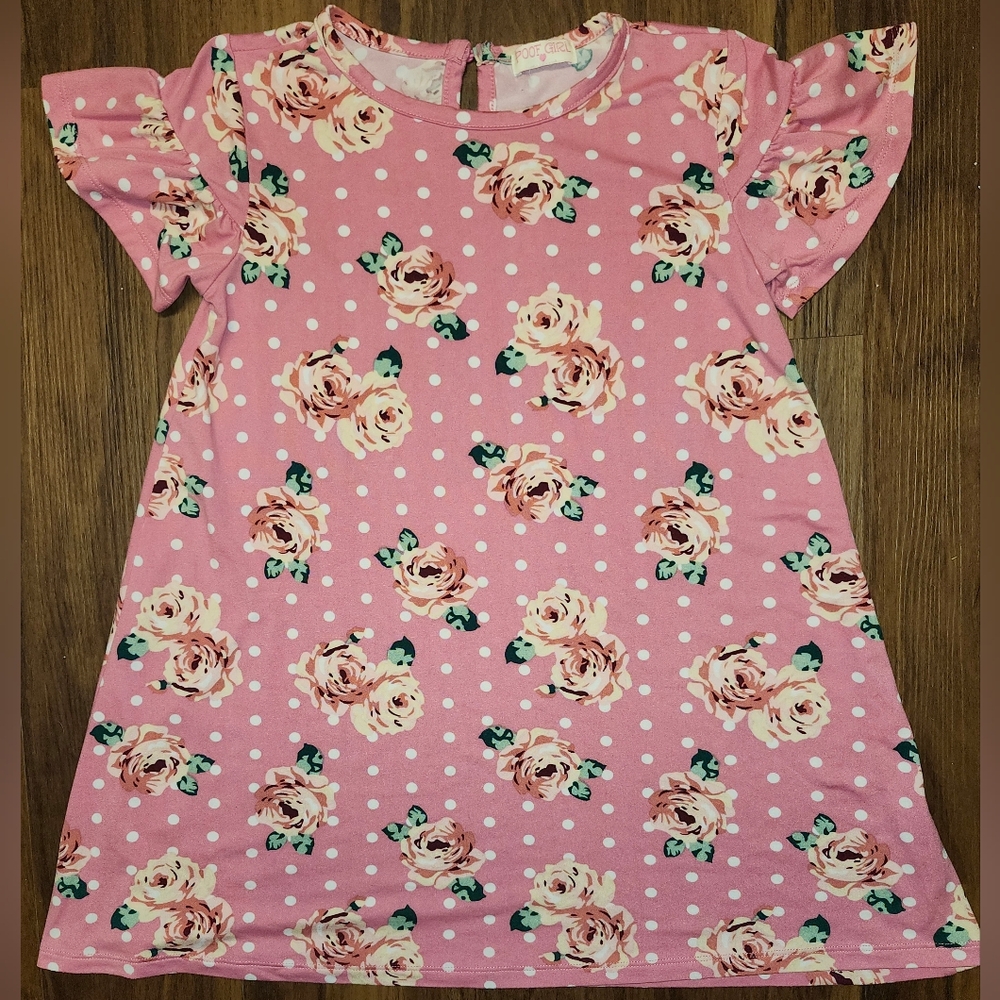 Poof Girl Sz M Pink Floral & Polkadot Dress Worn 2x & Flawless